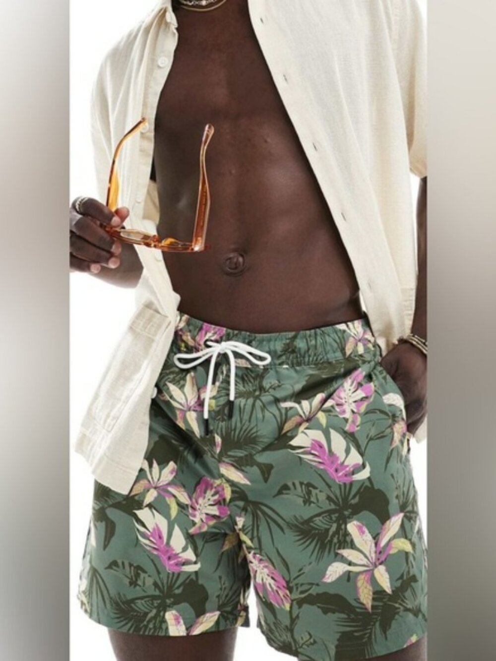 Jack & Jones Swim Shorts with Floral Print in Green